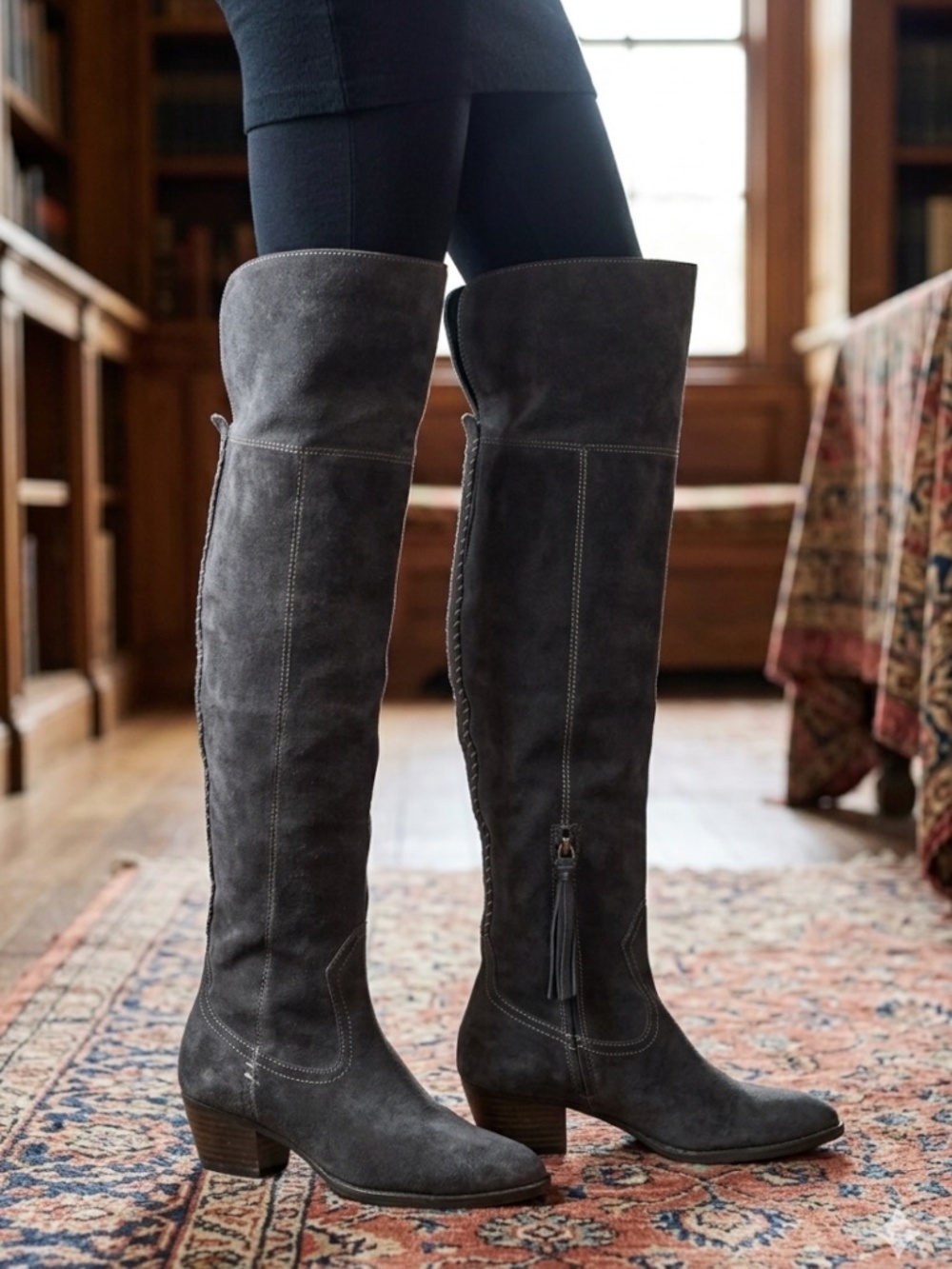 DOLCE VITA Silas Genuine Suede Leather Over the Knee Boots Anthracite Grey 9.5